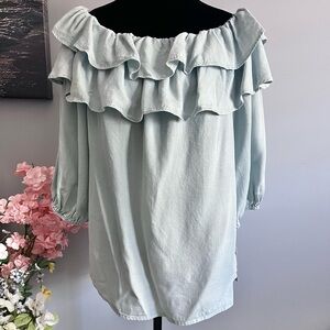 Sam & Jess Women’s Ruffled Off-The-Shoulder Top Soft Blue Size Large
